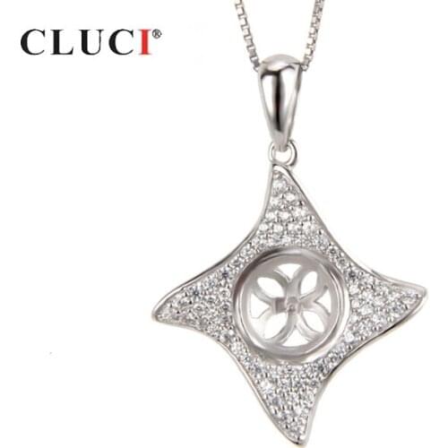 CLUCI 925 Sterling Silver Zircon Windmill Shaped Pendant for Women Pearl Pendant Mounting Silver 925 Pendant Jewelry SP065SB