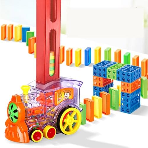 Domino Electric Small Train Automatically Releases Licensed 3- 6year Old Childrens Educational Building Blocks DIY Toy