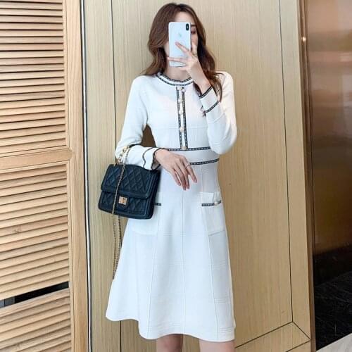 Elegant O Neck Elastic Knit Dress 2021 New Autumn Winter Long-Sleeved Bottoming Sweater Dresses For Womens Vestidos