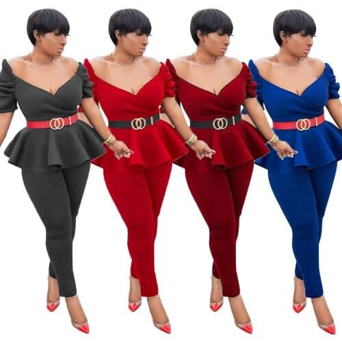 Ruffled Air Layer Business Uniforms Casual Suits Elegant Fashion 2 Piece Set Office Lady Casual Women Big Size Outfits for Women