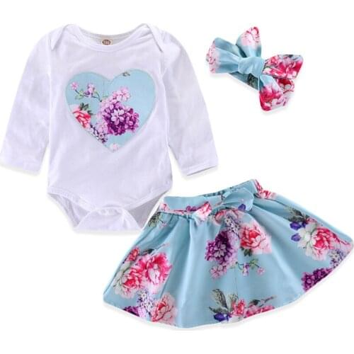 Infant Baby Girls Clothing Sets Long Sleeve White Big Love Tops Blouse+Light Green Skirt 3pcs Cute Bebe Girls Kids Clothes Suit