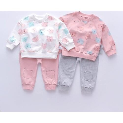 Spring Baby Girl Clothing Sets 2 Pcs Toddler Girls Outfits Pullover Sweatshirt Kids Tops Clothes Cartoon Baby Clothes