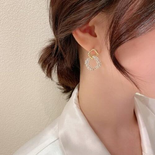 Korean New Earrings For Women Fashion Elegant Small Pearl Good Quality Earrings Geometry Square Earrings 2021 Trend Party Jewelr