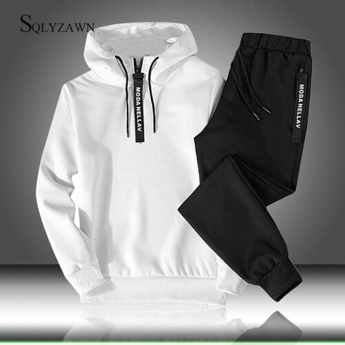 Male Suit Pullover 2 Piece Set Pants Sets Casual Sets Tracksuit Men Autumn Winter Hooded Sweatshirt Drawstring Outfit Sportswear