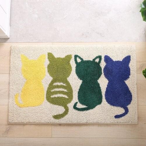Cartoon Cat Shape Shaggy Door Mats Animal Coral Velvet Carpet Funny Entrance Indoor Floor Mat Non-slip Doormat Soft Rug