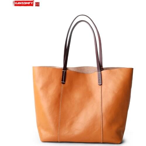 Bags Leather Female Handbag Tote Bag Simple Laptop Bag Large-capacity Shoulder Bag Womens 2021 New Contrast Color Original Soft