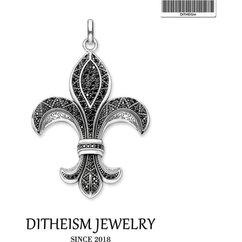 Fleur-de-lis Lily Black CZ Pendants, 2018 New Fashion Jewelry 925 Sterling Silver Vintage Gift For Men Boy Fit Necklace