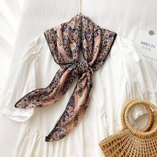 90*90cm Square Scarves For Women Floral Flower Print Cotton Linen Head Scarf Shawls Luxury Scarf Female Hijab Headband 2021
