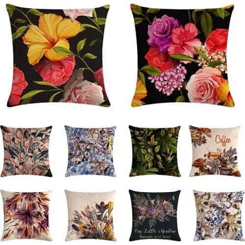 45x45cm Butterfly Oil Painting Linen Cushion Cover Plant Flower Pillow Case Home Decorative Pillows Cover For Sofa Car ZY891