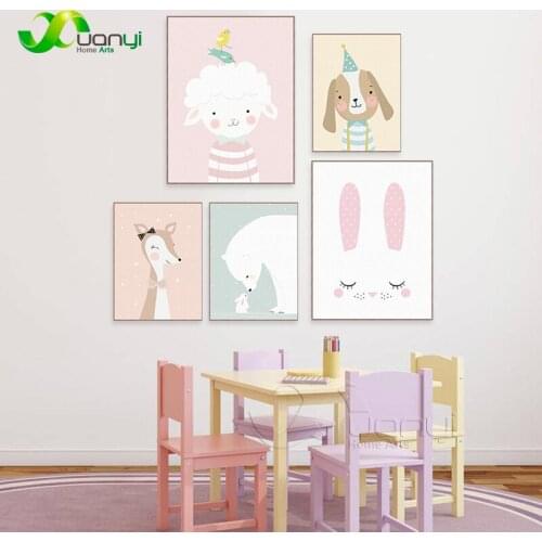 Cute Cartoon Animal Deer Bear Dog Poster Nordic Wall Art Print Picture Canvas Painting Kawaii Baby Kids Room Home Decor No Frame