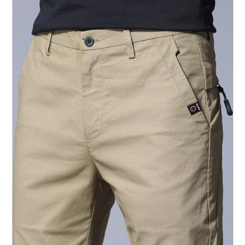 1056 Summer Men Casual Pants Korean Style Trendy Youth Sport Simple Slim Fit Stretch Zipper Fly All-Match Thin Khaki Male Trouse