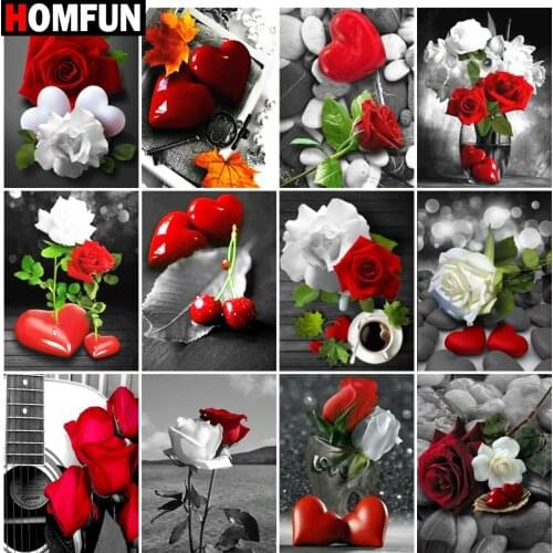 HOMFUN Full Square/Round Drill 5D DIY Diamond Painting "Black and white rose scene" Embroidery Cross Stitch 5D Home Decor Gift