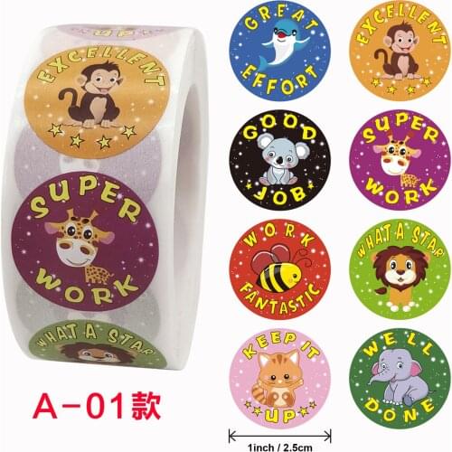 500pcs Cartoon Animals Stickers Journal Scrapbooking Teacher Encouragement Good Job Reward Sticker for Children Stationery