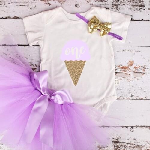Baby Girl First Birthday Tutu outfit Lilac Ice Cream 1st Birthday Party costume Toddler Photo Props Cake Smash