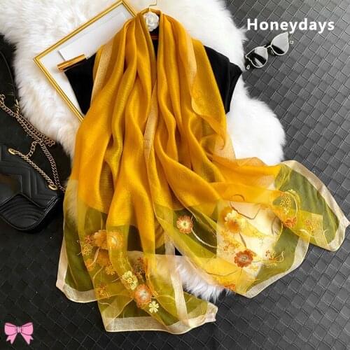 New Popular 100% Silk Scarf Temperament Flower Embroidery Wool Shawl Winter Scarves Wedding Shawls Hijab Wraps Bandana Present