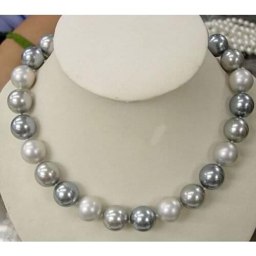 Charming free shipping 12mm elegant white black gray shell simulated-pearl round beads necklace rope chain jewelry 18inch BV72