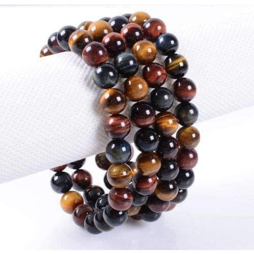 Wholesale 5PCS 8mm Fashion Multi-color tiger eye round beads stretchable bracelet 7.5" AA