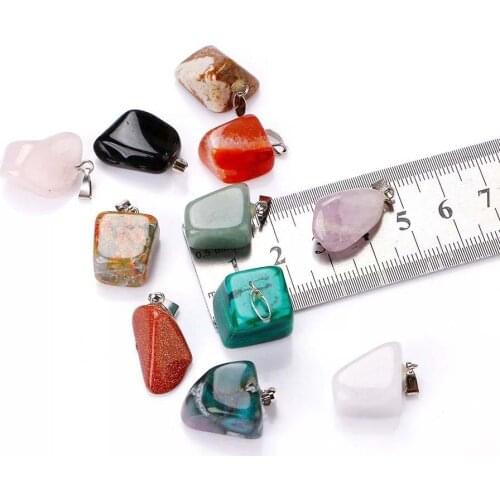 1 piece Irregular stone of mixed stone pendant necklace jewelry made of black wax leather rope necklace 45cm