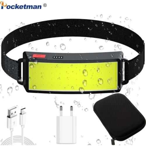 Pocketman COB LED Headlamp 8000LM Wide Beam Headlight Built-in Battery Head Lamp USB Rechargeable Head Light Head Torch