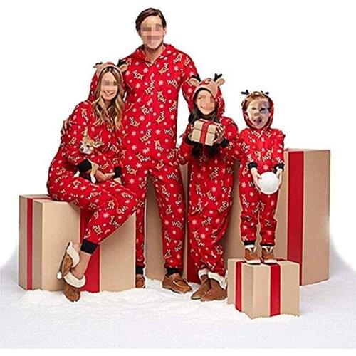Family Matching Christmas Pajamas Set Mom Dad Kids Deer Clothes Sets Zip Lovely Family Clothing Outfits Sets