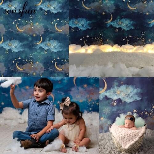 Sensfun Gold Moon Stars Flash Newborn Backdrop For Photography Baby Shower Birthday Party Photo Background For Children Sxy0320