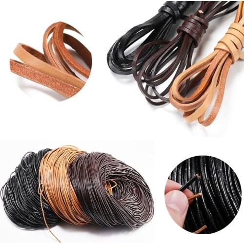 2/5 Meters Retro Genuine Leather Cord 1.5-10mm Round/Flat Strand Cow Leather Rope String Fit Necklace Bracelets DIY Jewelry Tool