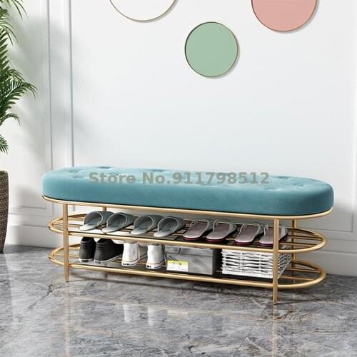 Nordic Light Luxury Iron Art Shoe Changing Stool Home Entry Door Soft Bag Cushion Shoe Cabinet Entry Creative Shoe Chair New Pro