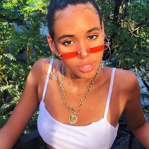 Mini Small Cool Rimless Ocean Color Lens Square Sunglasses Women Men Brand Luxury Vintage Gold Frame Red Pink Trendy Sun Glasses