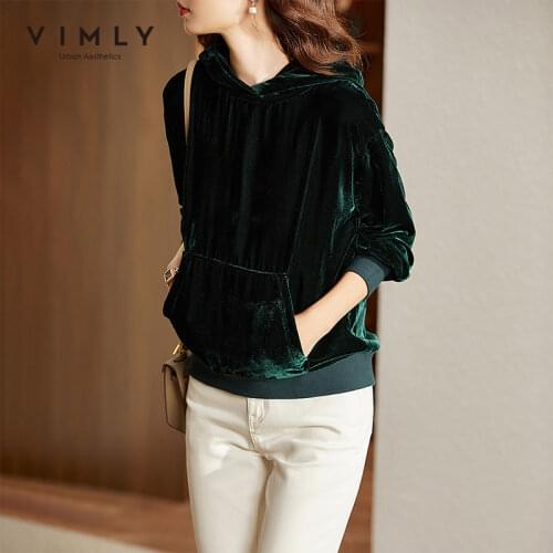 VIMLY Women hoodie Autumn Winter Fashion Pocket hoodies Clothing Loose Casual Sweatshirt Female Pullover Tops moletom F8965