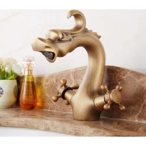 Dragon shape Bathroom Basin Faucet Brass Antique Hot and Cold bathroom Sink Mixer Tap