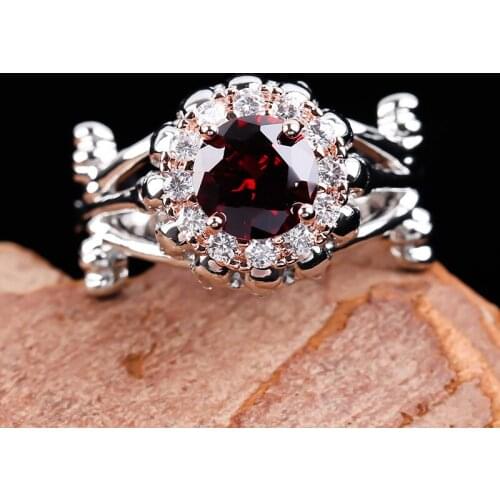 Vintage Two Tone Skull Skeleton Steampunk Ring For Women Men Gothic Party Banquet Retro Crystal Zircon Jewelry K4M862