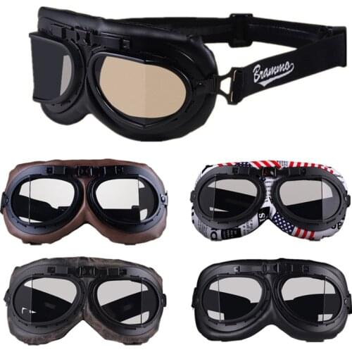 Vintage PU Leather Motorcycle Goggles Retro Pilot Glasses Scooter open face helmet Goggles Moto casco half helmet sunglasses