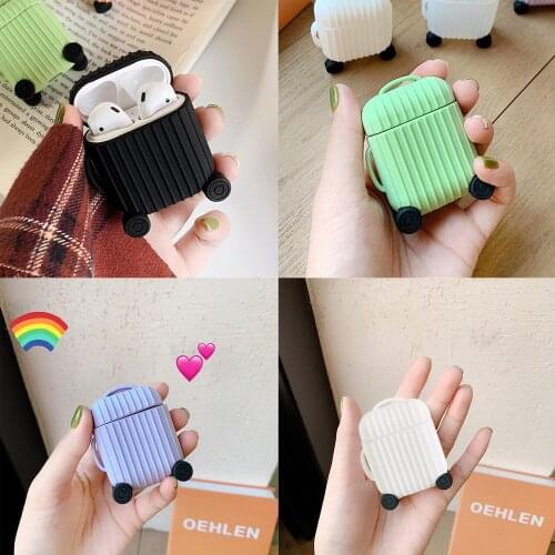 Besegad Cute Suitcase Style TPU Protective Cover Case Pouch with Ring Rope for Apple AirPods Air Pods Headphones Accessories