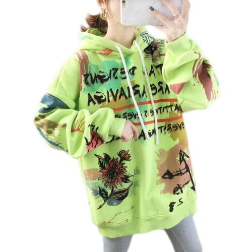 Spring Autumn Graffiti Print Ladies Sweatshirt Hoodie Female Long Sleeve Tops Hooded Sweatshirts Sudadera Mujer