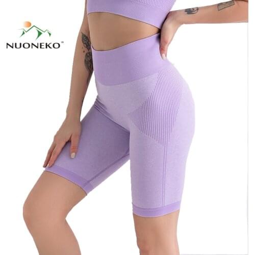 NUONEKO WomenYoga Pants Seamless Leggings Yoga Shorts SportsTights High Waisted Pants Exercise Fitness Sportswear Woman Gym PT16