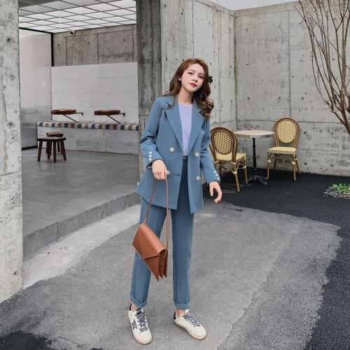 Female Suit Spring Autumn High Quality Casual Solid Women Pant Suits Notched Collar Blazer Jacket & Pencil Pant