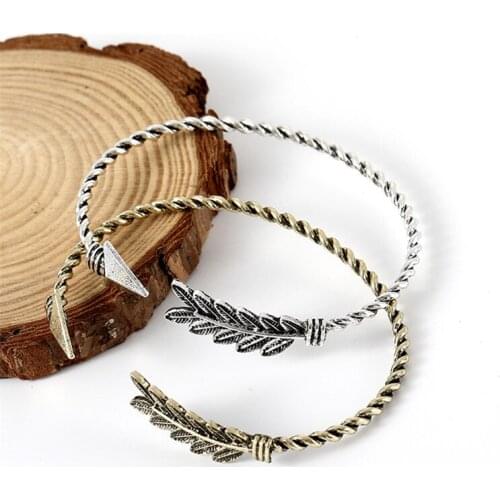 1PCS Vintage Cuff Bracelet Bangles for Women Open Feather Arrow Bracelet Femme Boho Jewelry Birthday Gift