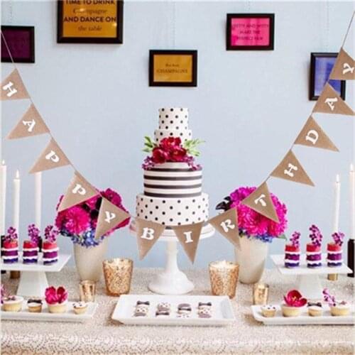 2.4M Linen Happy birthday Flags Banner Western Party Decoration Birthday Bunting Home Decor Event Supplies