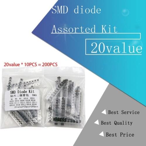 20value*10PCS=200PCS SMD diode Assorted Kit contains SS110 SS220 SS210 SS310 SS510 SS16 SS26 SS34 SS36 ES1J ES1D M7 M4 US1M