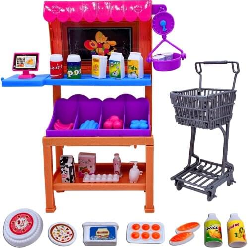 2020 Fashion Simulation Supermarket Fruit Stand/Cashier Counter/Food/Beverage/Barbies Play House Childrens Toys Gifts for Girls
