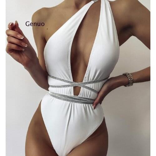 2021 Sexy Asymmetric Wrap Around Women Swimwear One Piece Swimsuit Female Bather Bathing Suit Swim Deep V Neck Monokini
