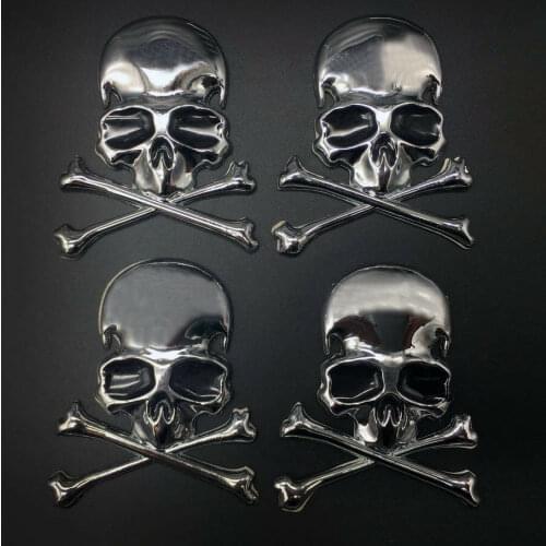 4x 3D Chrome Metal Skull Skeleton Car Trunk Tailgate Emblem Badge Decal Stickers