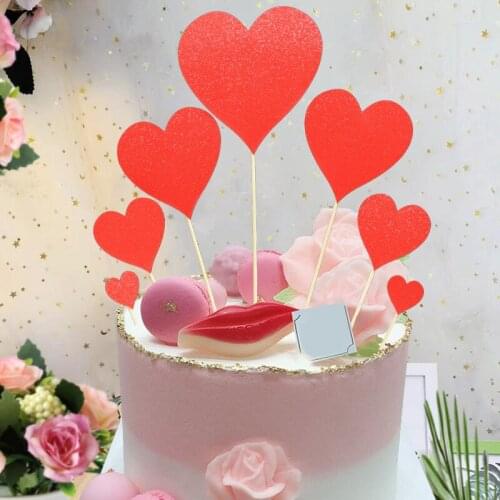 7pcs/Set Heart Shape Cake Topper with Toothpick Cake Decorations for Wedding Birthday Party Cute Gifts