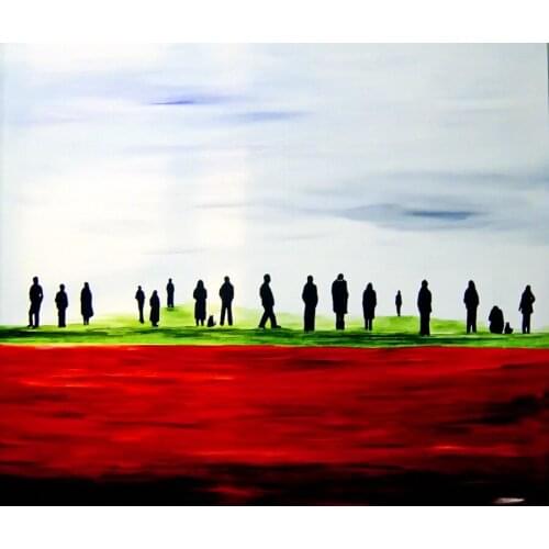 Abstract painting enjoying the scenery on oil canvas for room decor and wallpaper