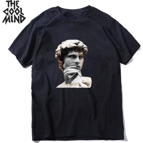 COOLMIND 100% cotton short sleeve david print funny men T shirt casual o-neck cool men tshirt loose t-shirt male men tee shirts