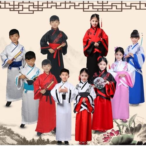 Children Traditional Chinese Ancient Costume Hanfu Clothing for Girls Boys Guzheng Classic Performance Tang Dynasty Costumes