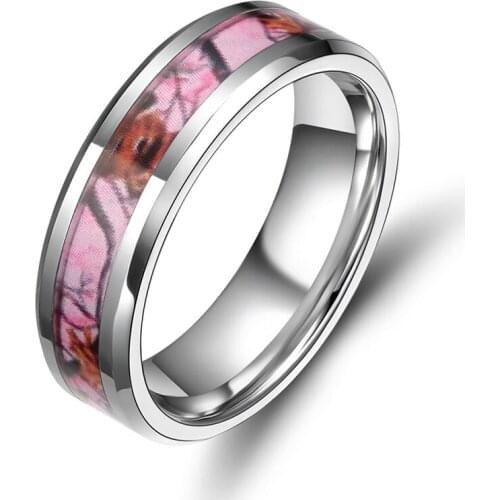 European and American New Fashion Simple 6mm Male and Female Couple Ring Camouflage Pink Tungsten Steel Ring Black Jewelry