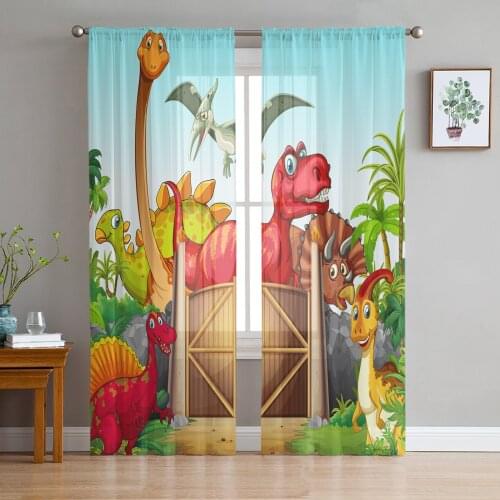 Dinosaur Cartoon Coconut Tree Curtain For Living Room Transparent Tulle Curtains Window Sheer For The Bedroom Accessories Decor