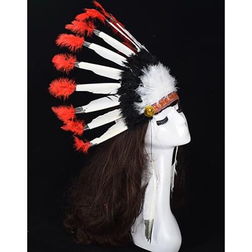 Retro Indian Chief Style Hat Feather Headdress Thanksgiving Day Carnival Cosplay Props