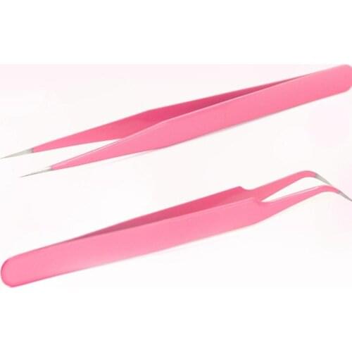 Curved Straight Stainless Steel Tweezers False Eyelash Rhinestone Nipper Picker